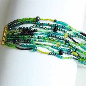 Czech Glass Bead 10 Strand BRACELET Greens